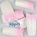 Come 2 Buy - 50pc WHITE & PINK Glitter French False Fake Artificial Acrylic Nail Art Tips 10 Sizes In Box