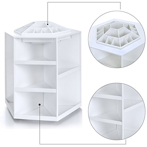 Homdox 360 Grad Drehbare Multifunktionale Kosmetik Ständer Aufbewahrungbox Make up Organizer Aufbewahrungsbehälter Kosmetikregal (Weiß) - 3