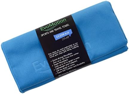 EvoMotion Premium Microfiber Travel & Sports Towel with Hang Loop - Compact, Quick Dry, Super Absorbent Lightweight - Best for Camping Bath Hair Yoga Gym Golf Workout, Medium, Ocean Blue