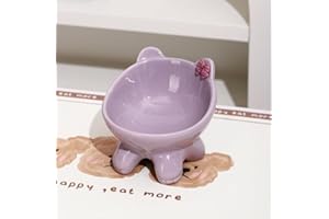 DHISPERARES Ciotole per Gatti Rialzate,Ciotola Gatto Viola Papillon,Ciotole per Gatti Ceramica Adorabile Design con Orecchie da Gatto,Ciotola Apertura Larga 13 cm Adatto a di Peso Compreso Tra 2 e 5 Kg