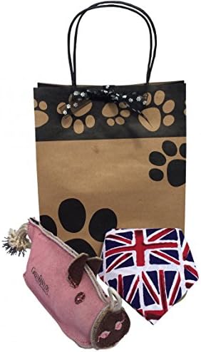 Purely Pooch LUXURY DOG BIRTHDAY GIFT SET Suede Piggy Crunch toy & Handmade Union Jack Bandana
