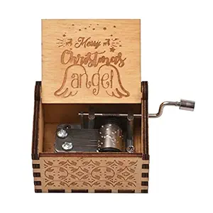 Decdeal Vintage Wooden Music Box Hand Crank Music Case Christmas Festival Presents Carved Engraving Children Toy for Kids Adult