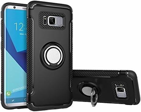 Galaxy S8 Case, Jamche [ Compatible with Magnetic Car Mount ] Dual Layer Shockproof Hybrid Armor Protective Back Case Cover with 360 Rotation Ring Kickstand for Samsung Galaxy S8, Black