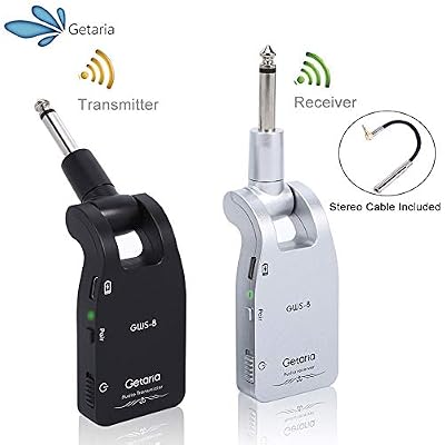 Getaria Système de Guitare sans Fil Émetteur et Récepteur 2.4G avec Audio Rechargeable pour Guitare Électrique et Basse Électrique avec Câble Audio Stéréo(10inch)