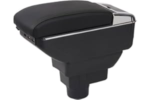 SOEKODU Car Armrest Box Compatible with Opel Vauxhall Corsa D 2006-2014, Dual Layer Armrest with 7 USB Charging Ports Black PU Leather Central Console Storage Box Automobile Arm Rest