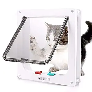 Xergur Magnetic Cat Flap Door - 4 Way Locking Pet Door for Interior Exterior Door, Weatherproof Cat Flap Door (Outer Size 7.56