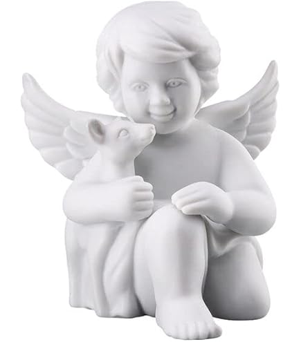 Engel figuur Putte met rozen op zuil - Cherub 22,5 cm, engeltje