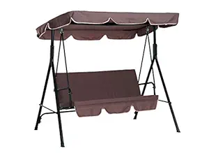 Nadim Handicraft Garden Patio Swing Chair 3 Seater Terrace/Floor Standing Swinging Hammock Canopy Outdoor Cushioned Bench (Brown)