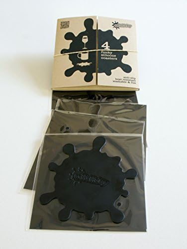 Set of 4 BLACK Coasters Anti Slip Silicone & Box - FREE POST