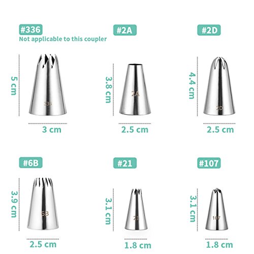 SveBake Spritzbeutel Set – 100 Stück 38cm Einweg Spritzbeutel mit 6 Spritztüllen + 1 Quick Koppler + 12 Spritzbeutel Krawatten für Kuchen, Keksen und Torten Deko - 3