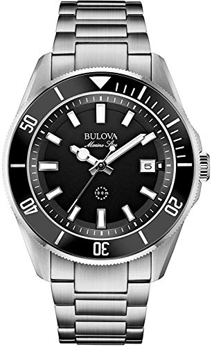 Bulova Marine Star 98B203 - Reloj de Pulsera de Diseño para Hombre - Resistente al Agua - Acero Inoxidable - Esfera Negra
