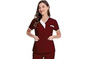 FUNALOE Scrubs Uniforms Women Medical Uniforms Plus Size Loose Soft Nurses Uniform Solid Color V Neck Short Sleeve Beauty Tunic Pockets Buttons Healthcare Carers Tunics Top Work for Hospital Clinic