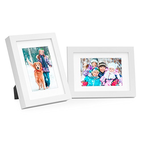 2er Bilderrahmen-Set Modern Tief Massivholz Weiss 15x20 cm mit Passepartout 10x15 cm