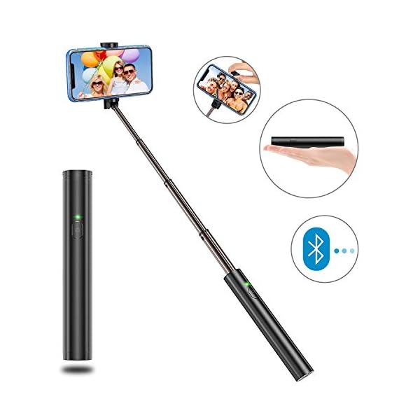 Bovon Selfiestick Bluetooth, Aluminium All-in-one Leicht Tragbare Selfiestange, Erweiterbarer Selfie Stick für iPhone 11 Pro Max/XS Max/Xr/X/8 Plus, Galaxy S10 Plus/S10e/Note 9/S10 Plus usw.