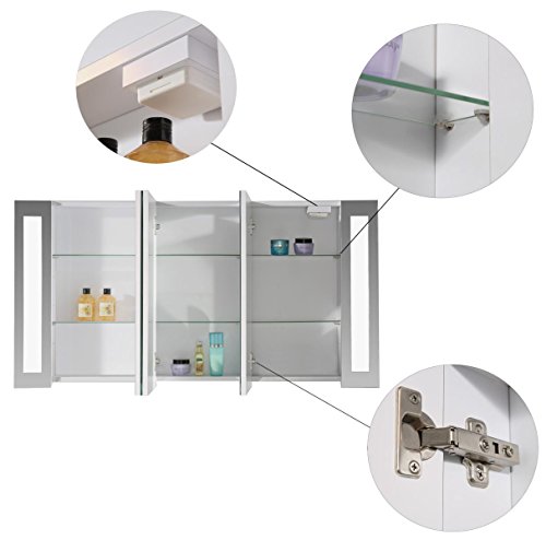 Eurosan 3-türiger Spiegelschrank, Superflach, Integrierte LED-Frontbeleuchtung, Breite 120 cm, Weiß, San Francisco, SF120 - 3