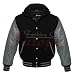 Produktbild Echt Leder Herren Sweatshirt Varsity Ärmel/Wolle Letterman Jacke W/Kapuze schwarz & grau Regular)