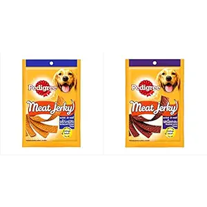 Pedigree Meat Jerky Adult Dog Treat, Barbecued Chicken, 80G Pack & Meat Jerky Adult Dog Treat, Roasted Lamb, 80G Pack
