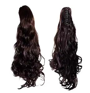 Kabello Natural Shiny Long Curly Clip Drawstring Ponytail Synthetic Hair Extensions - Hair Extension For Women & Girls With Small Roller (Clutcher Curly Brown)