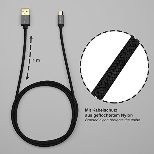 5 x KabelDirekt 1m schwarzes Nylon Micro USB Kabel Ladekabel/Datenkabel für alle Micro USB Geräte – PRO Series - 3