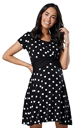 HAPPY MAMA. Para Mujer Vestido Skater premamá y de Lactancia. 605p (Negro con Puntos, EU 38, M)