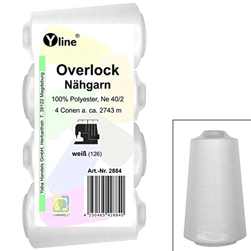4 Stück Spulen Overlock - Nähgarn, weiß, a. 2743 m, NE 40/2, 100% Polyester, Nähfaden, Nähmaschinen Garn, 2884