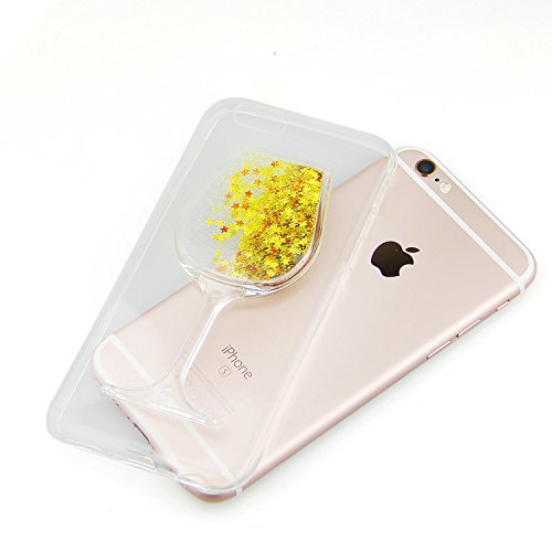 iPhone 7 Glitzer Hülle,Schutzhülle iPhone 7 Hülle Kreativ Design 3D Transparent Clear Soft Silikon Flüssige Hülle,Klar Weinglas Design Dynamisch Treibsand Liquid Fließen Flüssig Schwimmend Stars Tasche Handyhülle Bling Glitter Glitzer Sparkle TPU Bumper Crystal Clear Rückseite Handytasche Rückseite Hülle Schale Etui Tasche Case Cover Beschützer Haut Schale für Apple iPhone 7 4.7 - 3