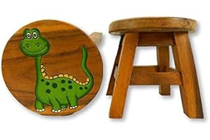 THAI GIFTS Children's Wooden Stool, Long Neck Dinosaur Design - Handmade Acacia Wood - Small Chair, Footstool or Side Table - Nursery & Bedroom Decor - Fun Step Stool for Kids - Ideal Christmas & Birthday Gift