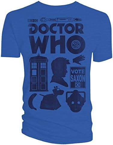 Doctor Who: Tenth Doctor Vector Icons Distressed Men's Royal Blue T-Shirt
