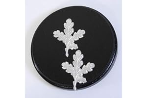 GTK - Geweihe & Trophäen KRUMHOLZ Keilerschild Keilerbrett Gewaffbrett Trophäenschild rund dunkel AF 13 cm mit 2 Stück Aluminium Eichenlaub Deckblatt