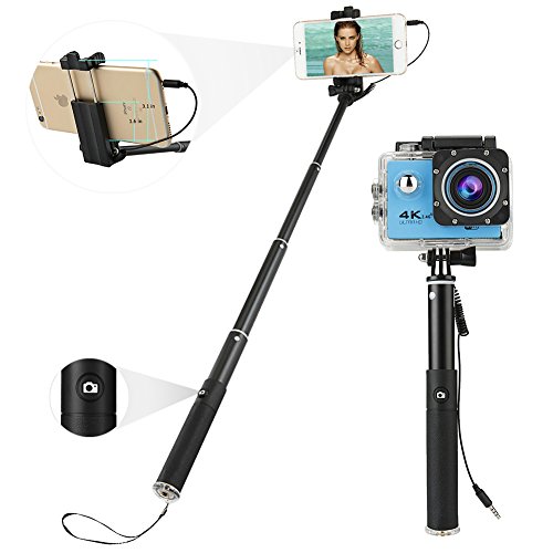 Bastone Selfie, AI-Orange cavo di controllo con mini pieghevole in lega di alluminio per iPhone, Samsung e altri smartphone Android