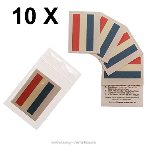 10 x Holland Tattoo Fan Fahnen – Niederlande Fanartikel – Temporäres Tattoo (10)