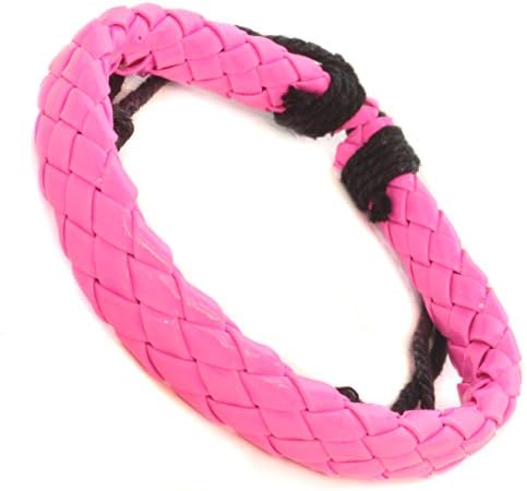 Bright Pink Woven Leather Style Dayglo Fluorescent Rave Adjustable Design Unisex Whirlybird Fantastic Fashionable Trendy Bracelet Band perfect for the Beach Summer Music Festival New