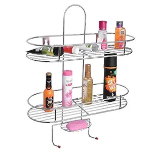 Plantex Stainless Steel 5in1 Multipurpose Bathroom Shelf/Shower Caddy/Bathroom Storage Shelf/Holder/Bathroom Accessories(Oval-Chrome Silver)