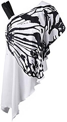 Women T-shirt , Summer Crop Top , Sexy Short Sleeve - Butterfly Print Fashion - Skew Strappy Off Shoulder Tee Shirt - For Women - PRIAMS 7