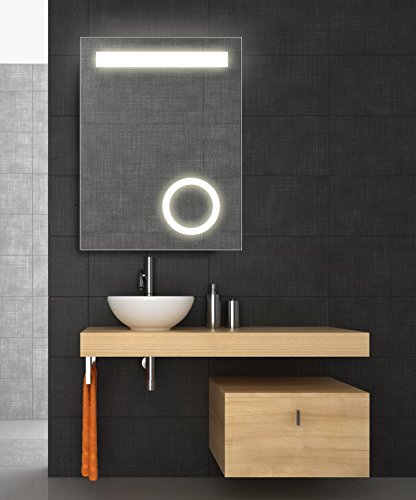 Spiegel mit LED Beleuchtung und Kosmetikspiegel, 60×80 cm, Badspiegel, kaltweiß - 2