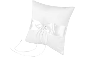 Ringkudde bröllop med satinband och rosett, 15 x 15 cm, för studentbal, förlovningar, vigselring, strandbröllop, ceremoni