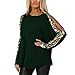 Produktbild ESAILQ Damen Beiläufig Oansatz Pailletten Langarm Aushöhlen Damen Tops Tshirt Bluse(X-Large,Grün)