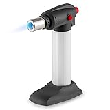Klarstein Flamenco Nero Soplete cocina Flambeador eléctrico (hasta 1300 °C, llama con bloqueo, recargable con butano, seguro infantil contra uso no deseado, botón bloqueo)