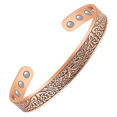 Jecanori Copper Magnetic Bracelets For Men Women,tree Of Life Pattern Solid Copper Brazaletes With 12pcs Ultra Strong Magnets,adjustable Size Cuff Bangle With Jewelry Gift Box