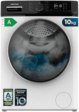 Cecotec Lavatrice a Carica Frontale 10 Kg Bolero Dresscode 10610 Inverter A. 2000W, 1400 RPM, Classe A, Steam Max, Motore Inverter Plus, 15 Programmi, Onsmart, Fuzzy Logic, Smooth Wash, Stop&Go