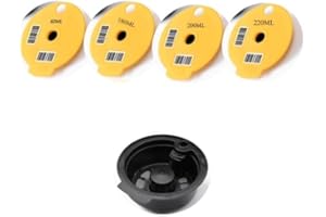 OMANA Lot de 4 capsules de café réutilisables compatibles avec machines Bosch Tassimo, filtres à café rechargeables en acier inoxydable/plastique, housse en silicone (60/180/200/220 ml) (plastique)