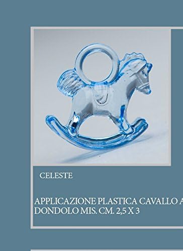 Pack of 50 Pieces, Party Favours Application Rocking Horse, in Plastic, Size 2.5 x 3 cm, for Place Cards, Composition Confetti. (ck6114) sky blue