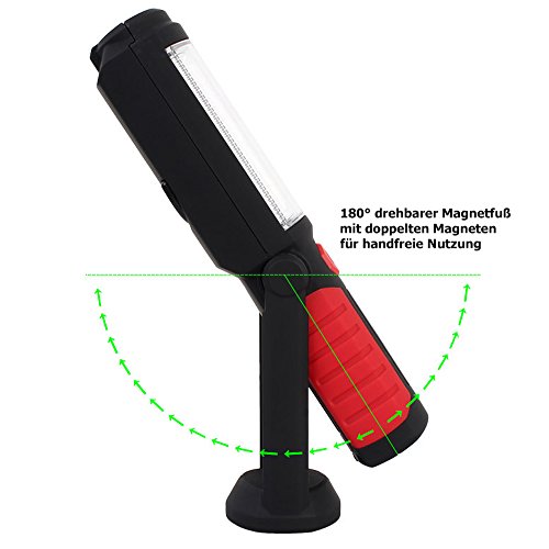 LED Arbeitsleuchte COB mit Haken und Magnetfuß, Lichtfarbe Kaltweiß, 2 in 1 Stablampe Werkstattlampe (Set: 1 x Gelb, 1 x Rot, 1 x Blau) Goldfull® - 3