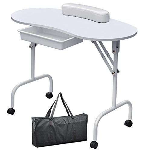 Popamazing Manicure Table Nail Technician Workstation Art Desk with Drawer + Carry Bag + Wrist Rest