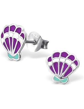 Ein Paar kleine lila Muschel-Ohrstecker für Kinder aus Sterling Silber