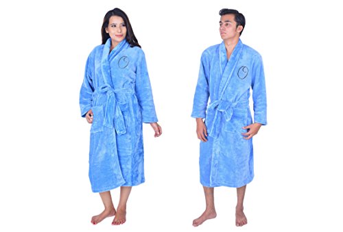Unisex/Male/Female 100% Luxury Coral Fleece Shawl Collar Bathrobe Personalised with Monogram /Dressing Gown/Housecoat/Spa gown with Tie Front available in 3 colours River Blue, Sharkskin Grey & Warm Taupe. Avaiable in Alphabet letters and MR or MRS RS.1250 (64.00% Off) - Amazon