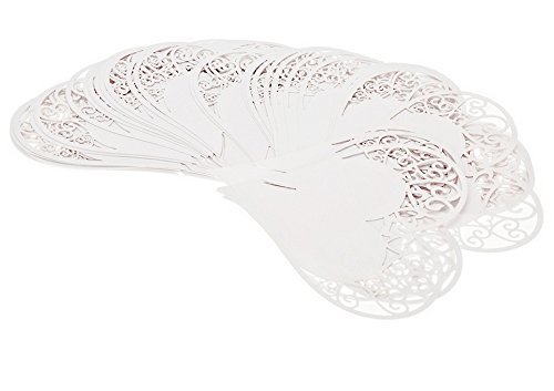 JZK® 50 x Weiß Herz ans Glas, Schimmer perle-weiss Platzkarten Tischkarten Namenskarten Glas Karte Glasanhänger Weinglas Cup Champagnerglas Deko Tischdeko Geschenk Gastgeschenk für Hochzeitsfeier Geburtstage Taufe Party Festival etc. - 2