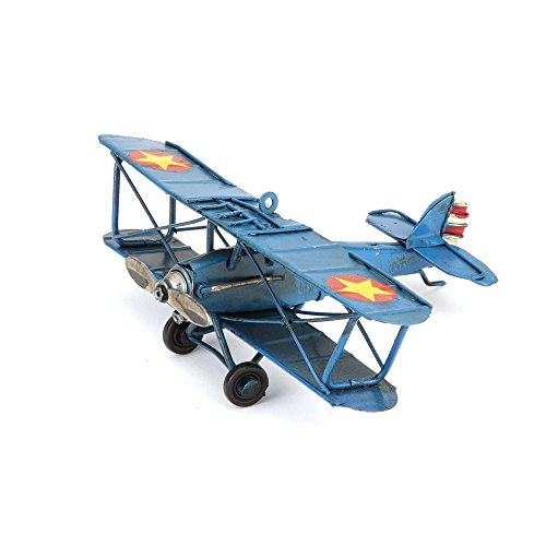 Vintage Bi Plane Model Blue (metal) Handcrafted by Hugs & More