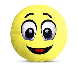 DreamVio Round Shape Velvet Fabric Printed Soft Toy/Smiley/Emoji/Plush/Filled/Emoticons/Icons/Cool Cushions/Pillow, 11x11-inches (Multicolour) Smiley 2