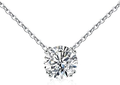 LX JEWELRY 925 Sterling Silver Clear Crystal Swarovski Solitaire Pendant Choker Necklace